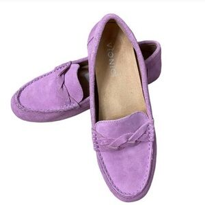 Vionic Suede Loafer Moccasin Flat Shoes - Montara - Orchid 7.5